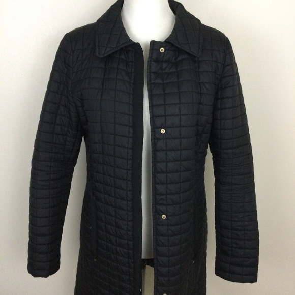Waterproof Quilted Black Jacket Snap Button Down Size M - Picture 8 of 9
